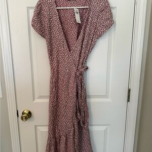 Abercrombie & Fitch Mauve Patterned Midi Wrap Dress